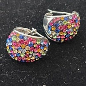 Vintage Silver Radiance loop pierced earrings with various color crystal stones